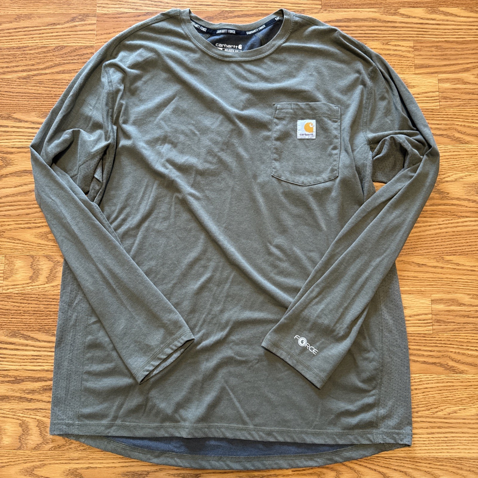 Carhartt Force Olive Relaxed Fit Pocket Crew Neck Long Sleeve T-Shirt Men’s L