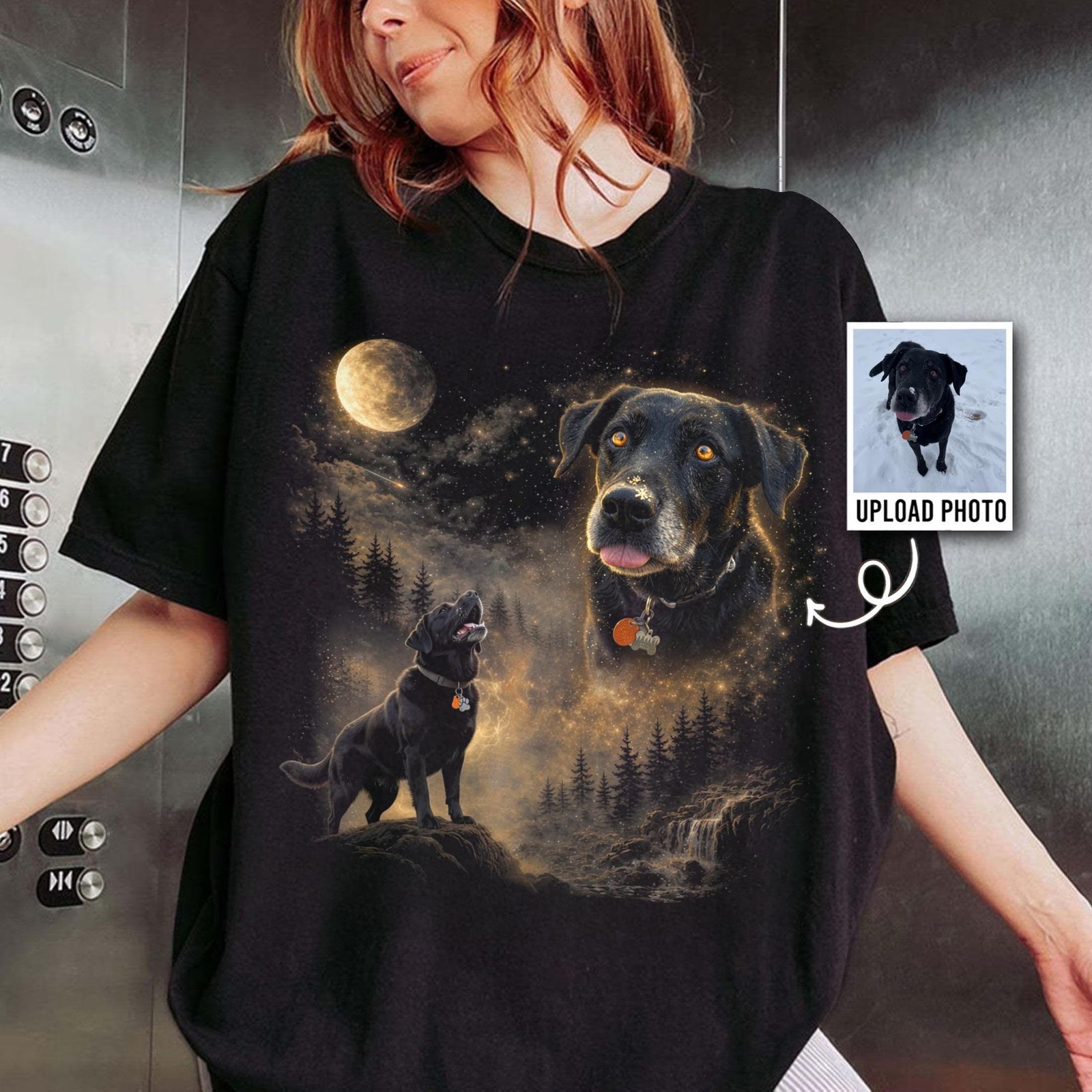 Custom Pet Photo Shirt Personalized Dog Portrait Howling at Moon Gift