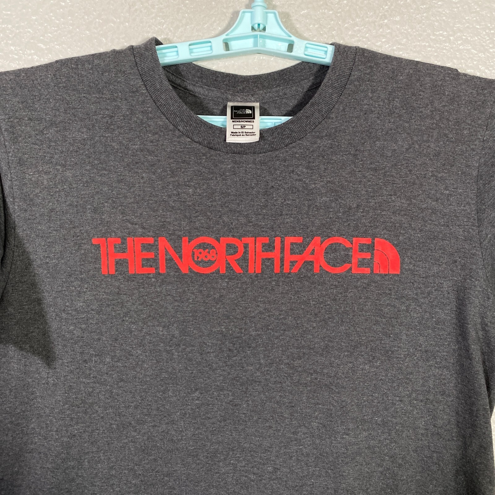 The North Face Shirt Mens Small Gray Red Short Sleeve Spellout Outdoor Hiking