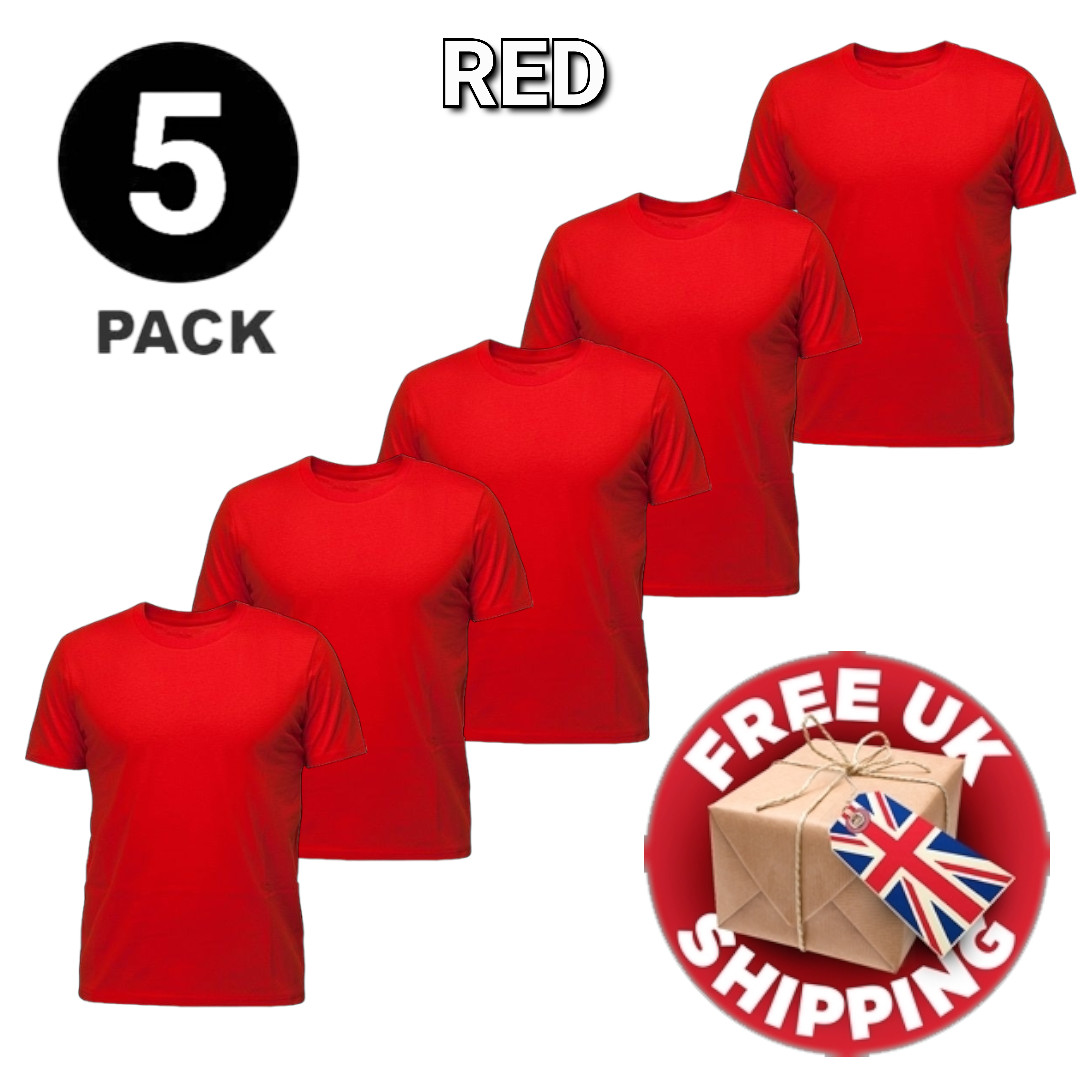 5 Pack Mens Plain 100% Cotton Blank T Shirt Tee T-shirt Multi Pack Crew Neck Gym
