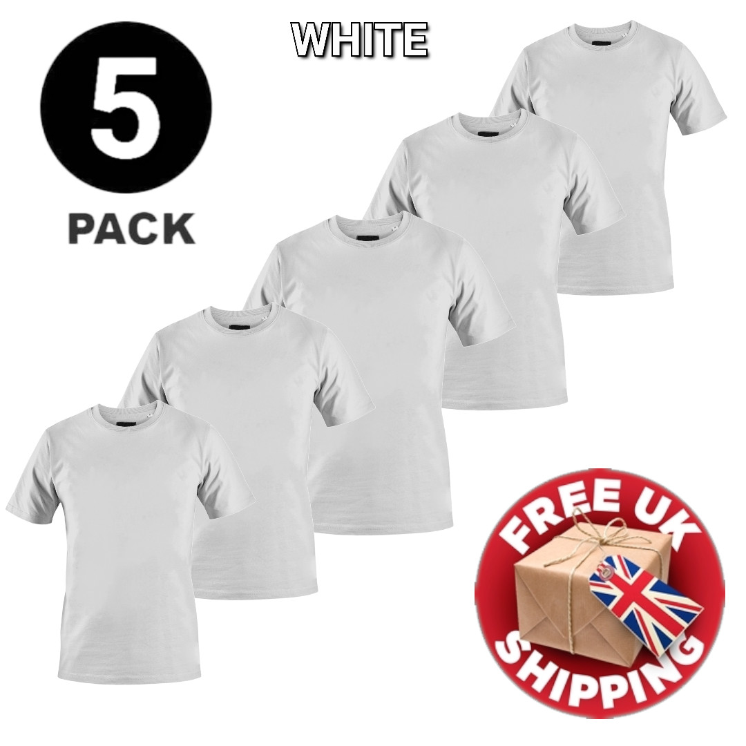 5 Pack Mens Plain 100% Cotton Blank T Shirt Tee T-shirt Multi Pack Crew Neck Gym