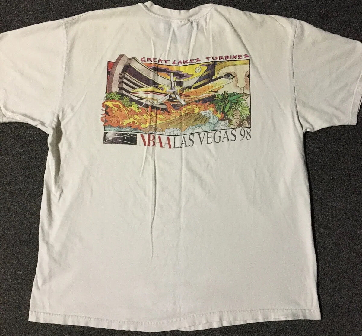 Vtg 90s Great Lakes Turbines Faded Distress Plane Shirt XL Flame Fire Grunge Y2K