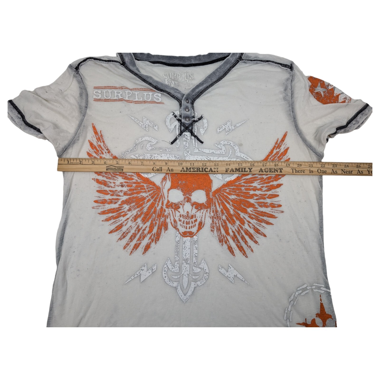 Mens Surplus Brand Shirt XL Lightweight Breathable Skull Wings Cross Graphic