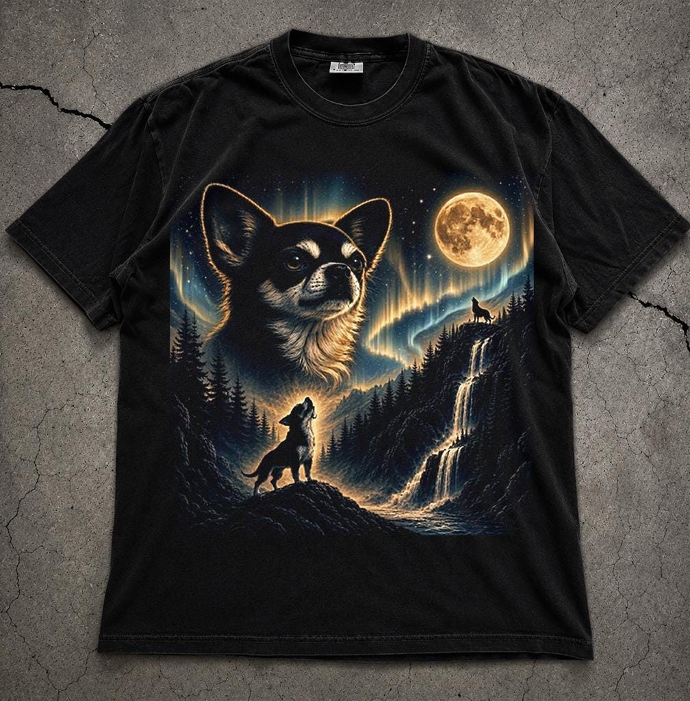 Chihuahua Howling at Moon T-Shirt, Vintage Dog Graphic Tee