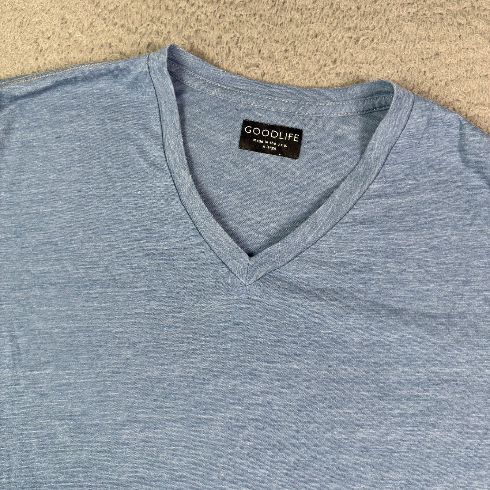 Goodlife Shirt Mens XL Blue Short Sleeve V Neck Tri Blend Soft USA Curve Hem