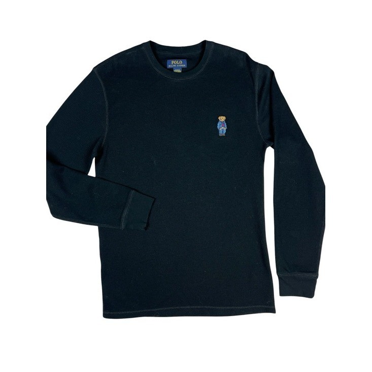 Polo Ralph Lauren Polo Bear Waffle Knit Thermal Sleep Shirt Black Preppy Size M