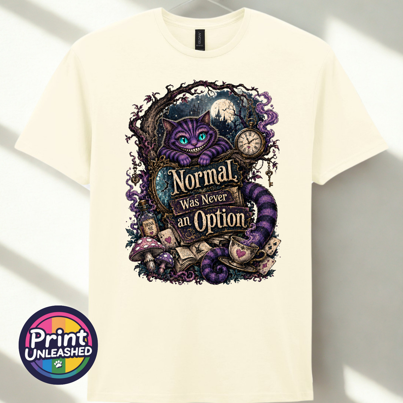 Normal Was Never An Option Tee Funny Grinning Cat Graphic T-Shirt Unisex S-2XL