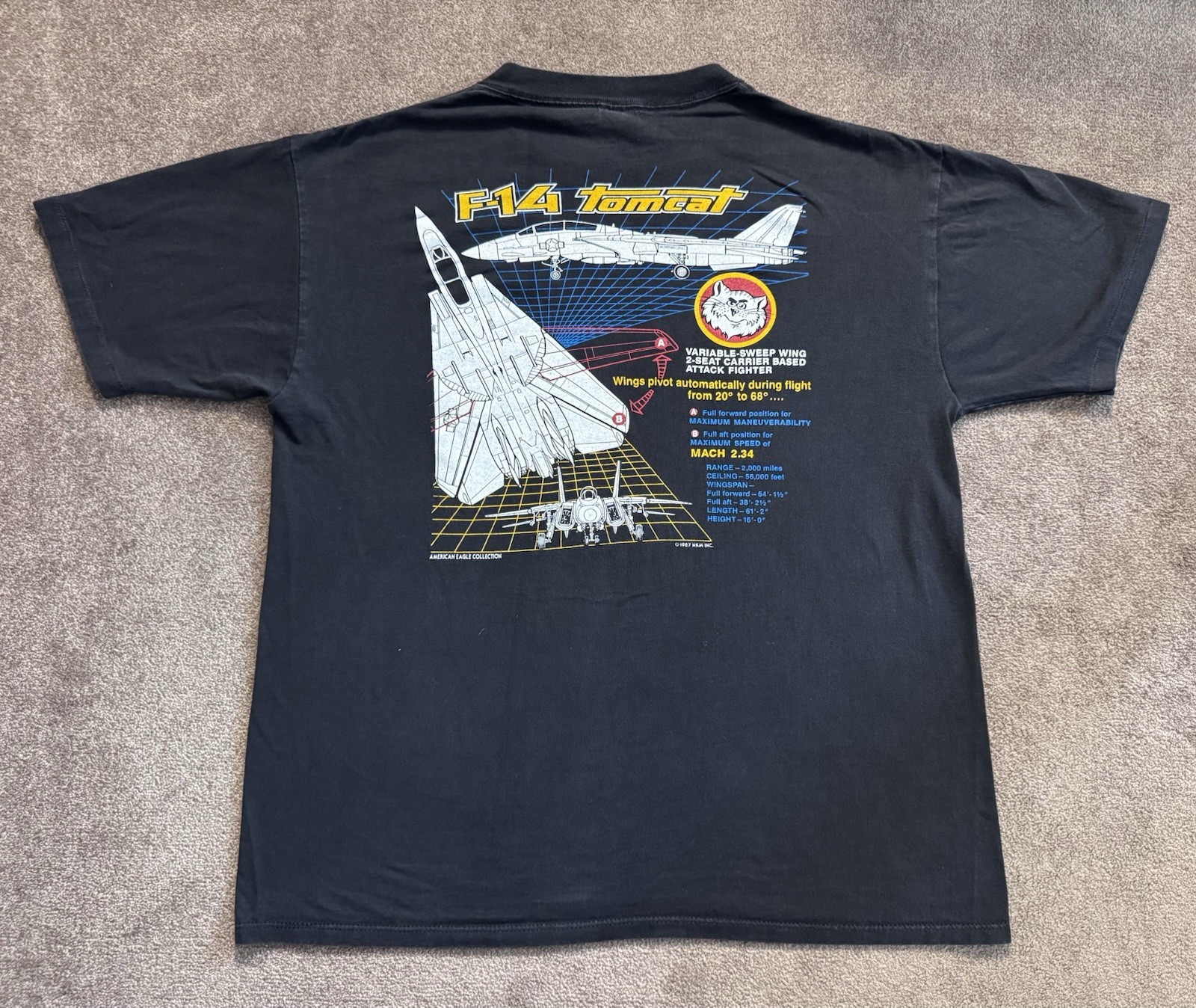 VTG F-14 Tomcat T-shirt Sz XL Black Top Gun Fighter Jet Made In USA 1987 Eagle