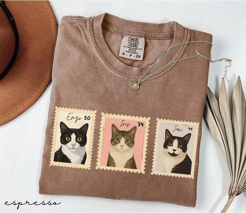 Custom Pet Portrait Stamp Comfort Tee Shirt Personalized Dog Cat Lover Gift