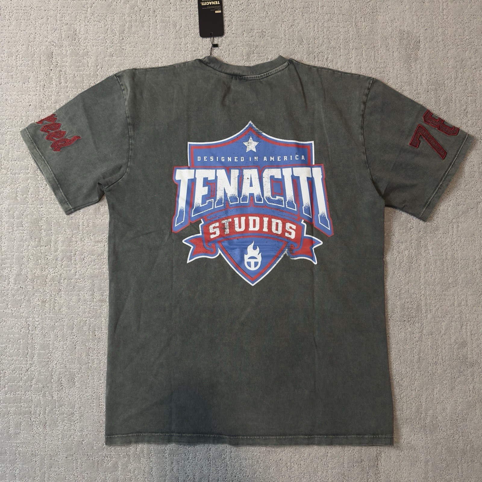 Tenaciti Studios Vintage Wash Heavyweight Graphic Embroidered T Shirt Size M