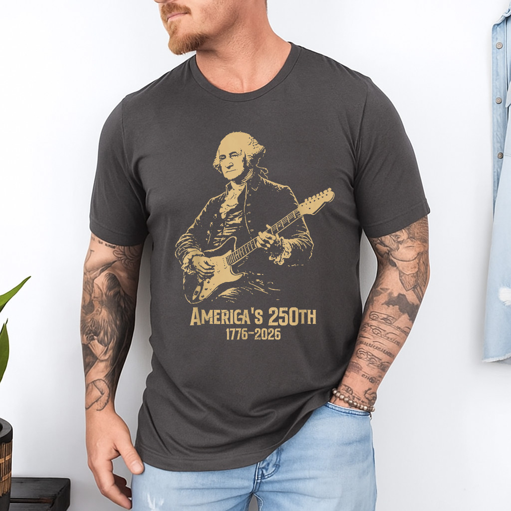 George Washington Playing Guitar 4th July 250th Anniversary T-Shirt