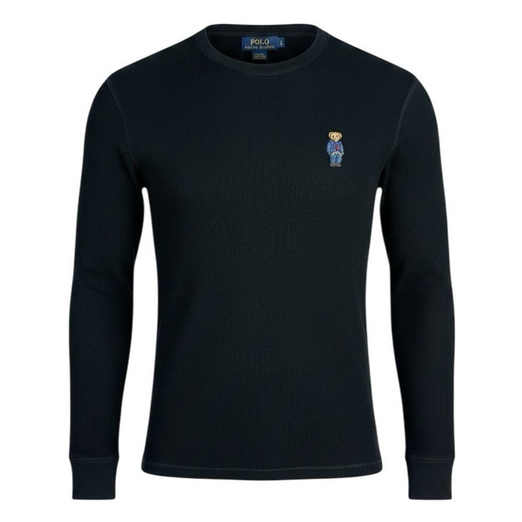 Polo Ralph Lauren Polo Bear Waffle Knit Thermal Sleep Shirt Black Preppy Size M