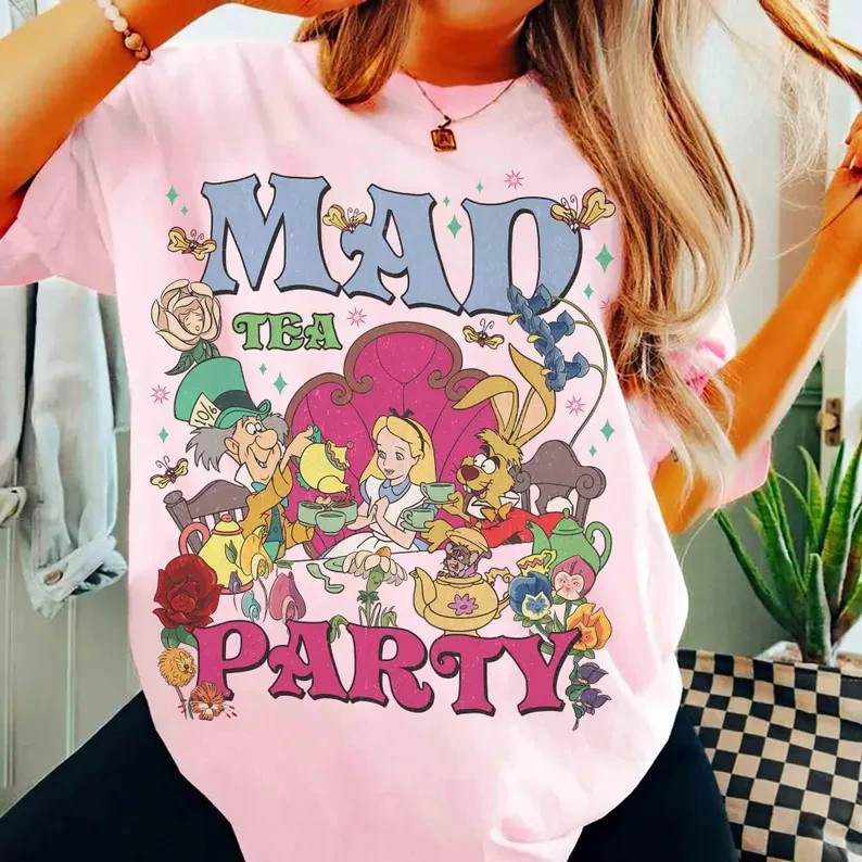 Retro Alice in Wonderland Shirt, Vintage Mad Tea Party Tee, Cheshire Cat Mad Hat