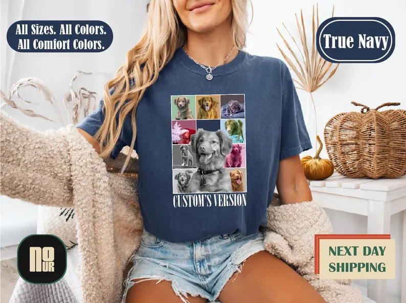 Custom Dog Portrait Photo Comfort Tee Personalized Pet Lover Gift Shirt Idea