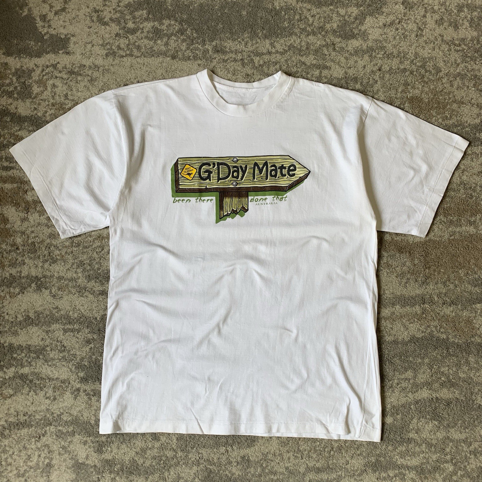 Vintage Australia Slogan T-Shirt White Graphic Print Tourism Single Stitch XL
