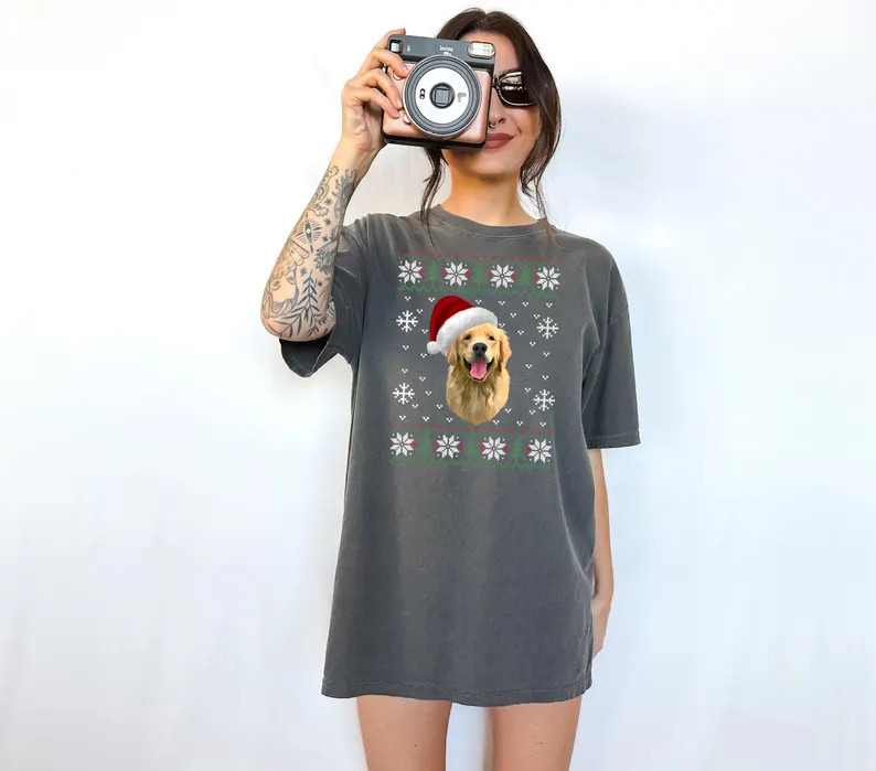 Custom Dog Portrait Comfort Tee Personalized Pet Photo Shirt Gift Idea
