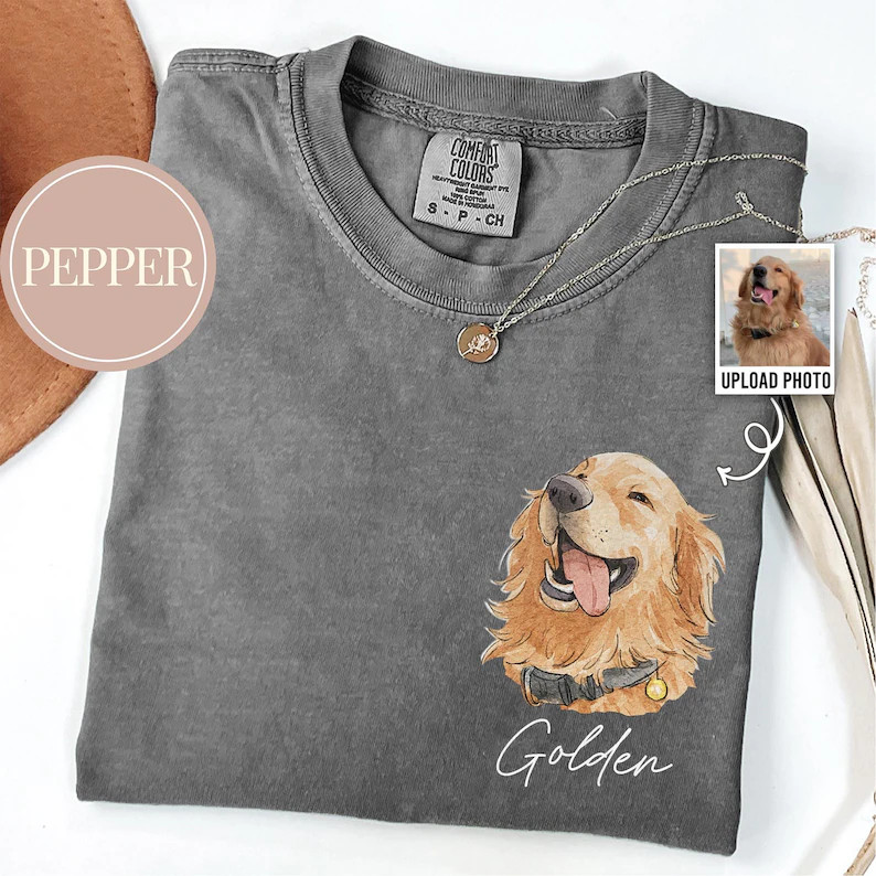 Custom Watercolor Pet Face Comfort Tee Personalized Dog Cat Portrait