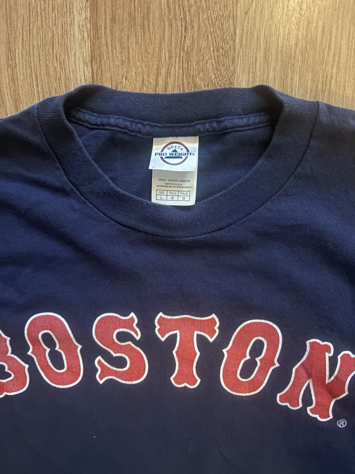 Delta Pro Weight Boston Graphic Print Navy Cotton Crew Neck T-Shirt Size L