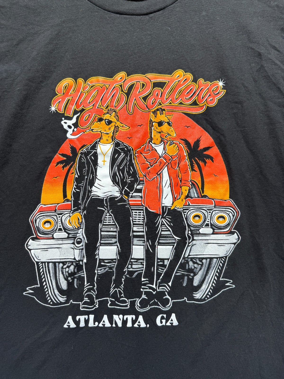 High Rollers Atlanta GA T Shirt Unisex Small Black Graphic Print Smoking Giraffe