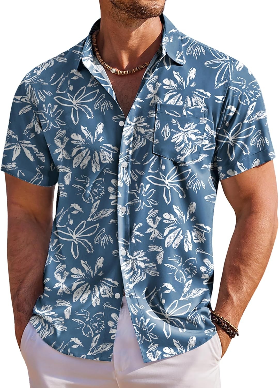Men’s Hawaiian Shirt Short Sleeve Floral Button Down Tropical Beach Holiday Top
