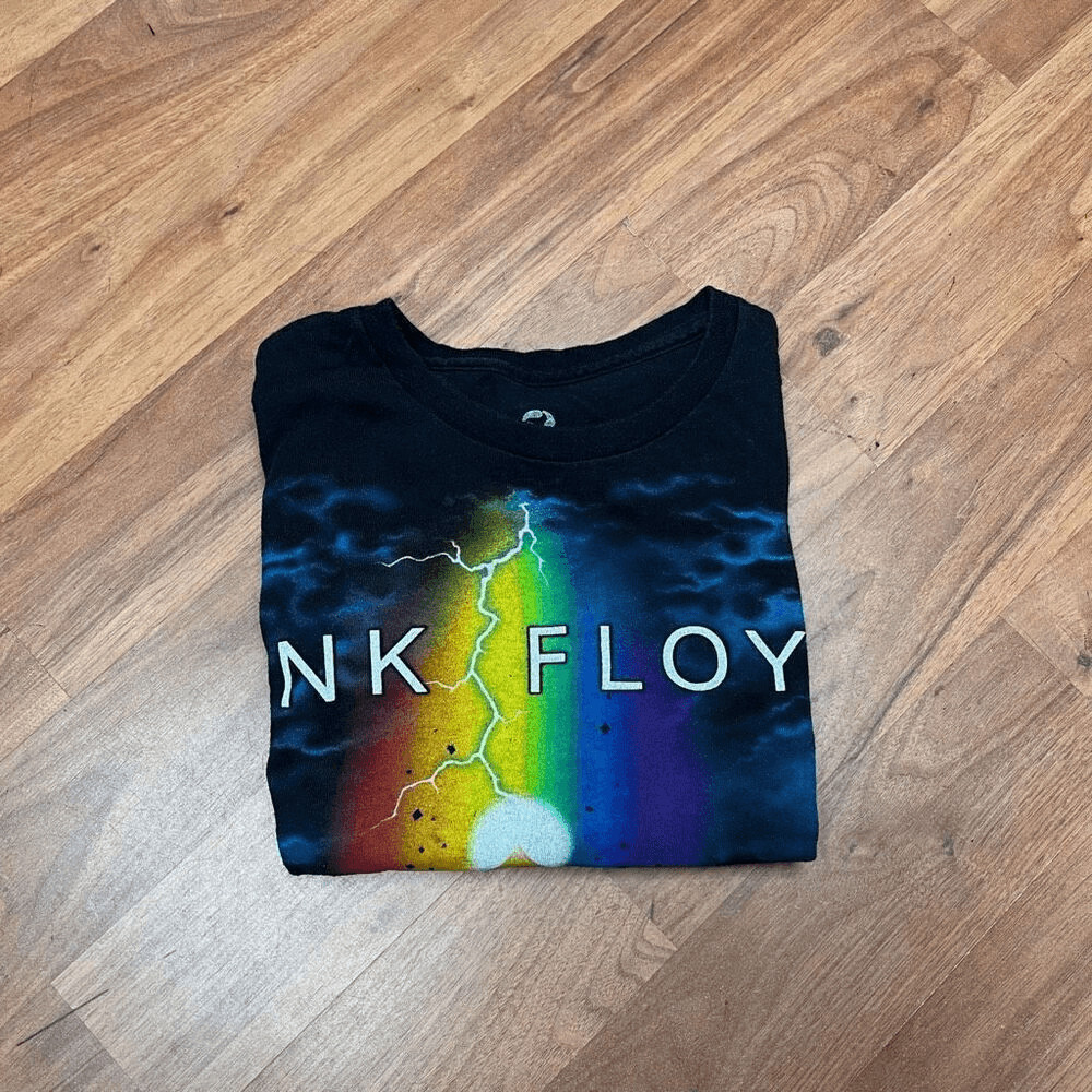 Liquid Blue Mens Pink Floyd Rainbow Pyramid Moon Graphic T-shirt Black XL