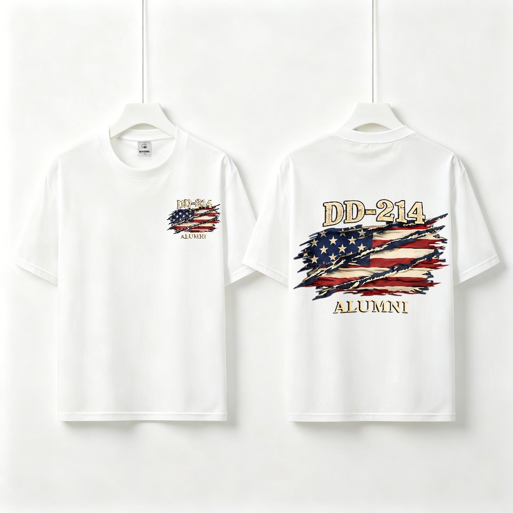 Two Sided DD-214 Alumni Vintage Graphic Tee American Flag Veteran Cotton T-Shirt