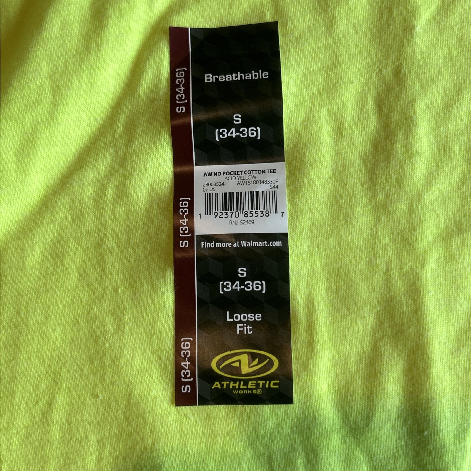 Athletic Works Loose Fit No Pocket Cotton Tee Men Sz S (34-36) NWT Acid Yellow