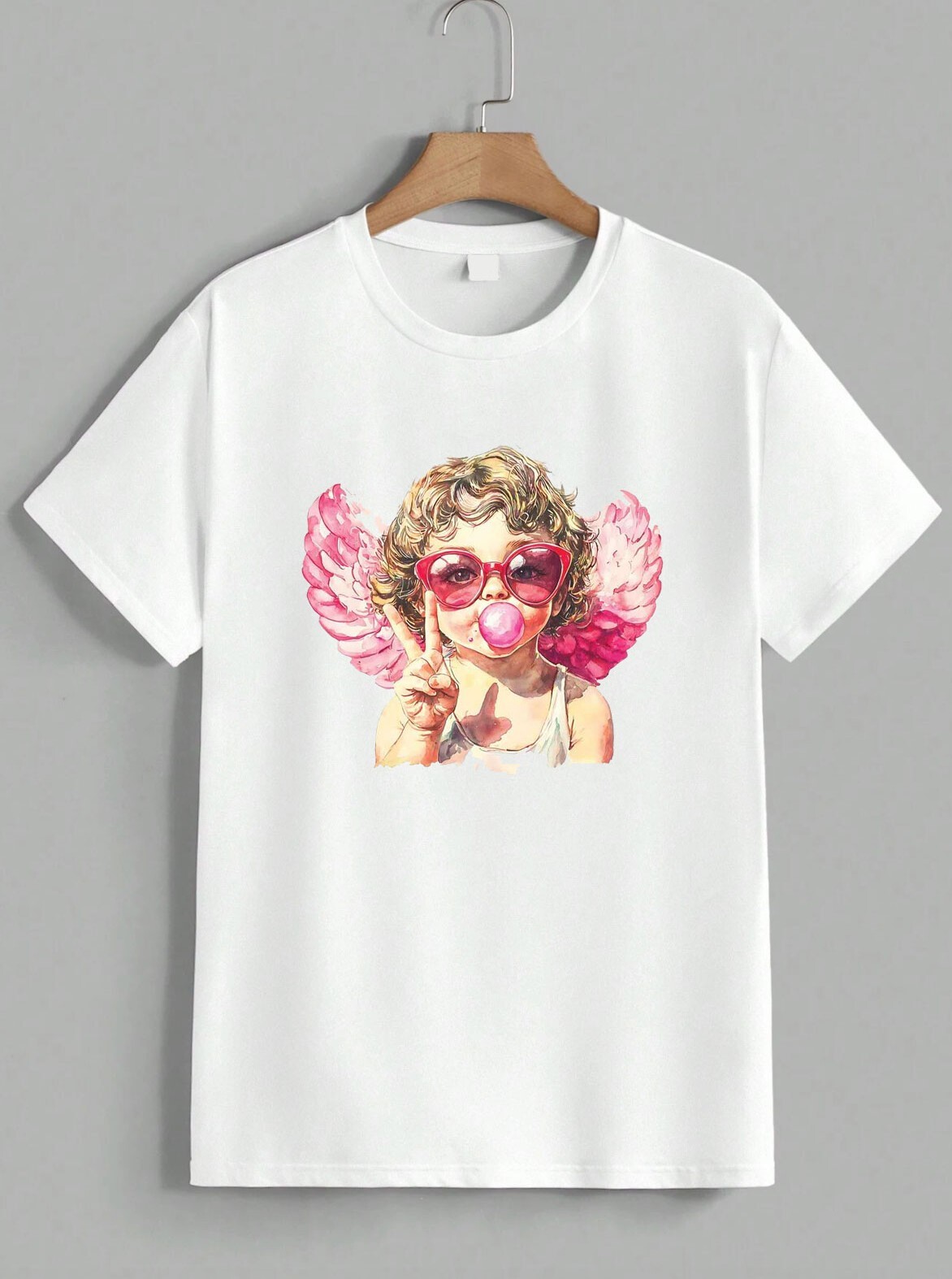 Cute Cupid Cherub Angel T-Shirt Heart Glasses Bubble Gum Peace Sign Unisex