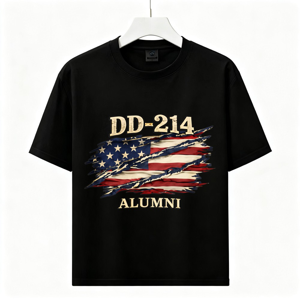 Two Sided DD-214 Alumni Vintage Graphic Tee American Flag Veteran Cotton T-Shirt