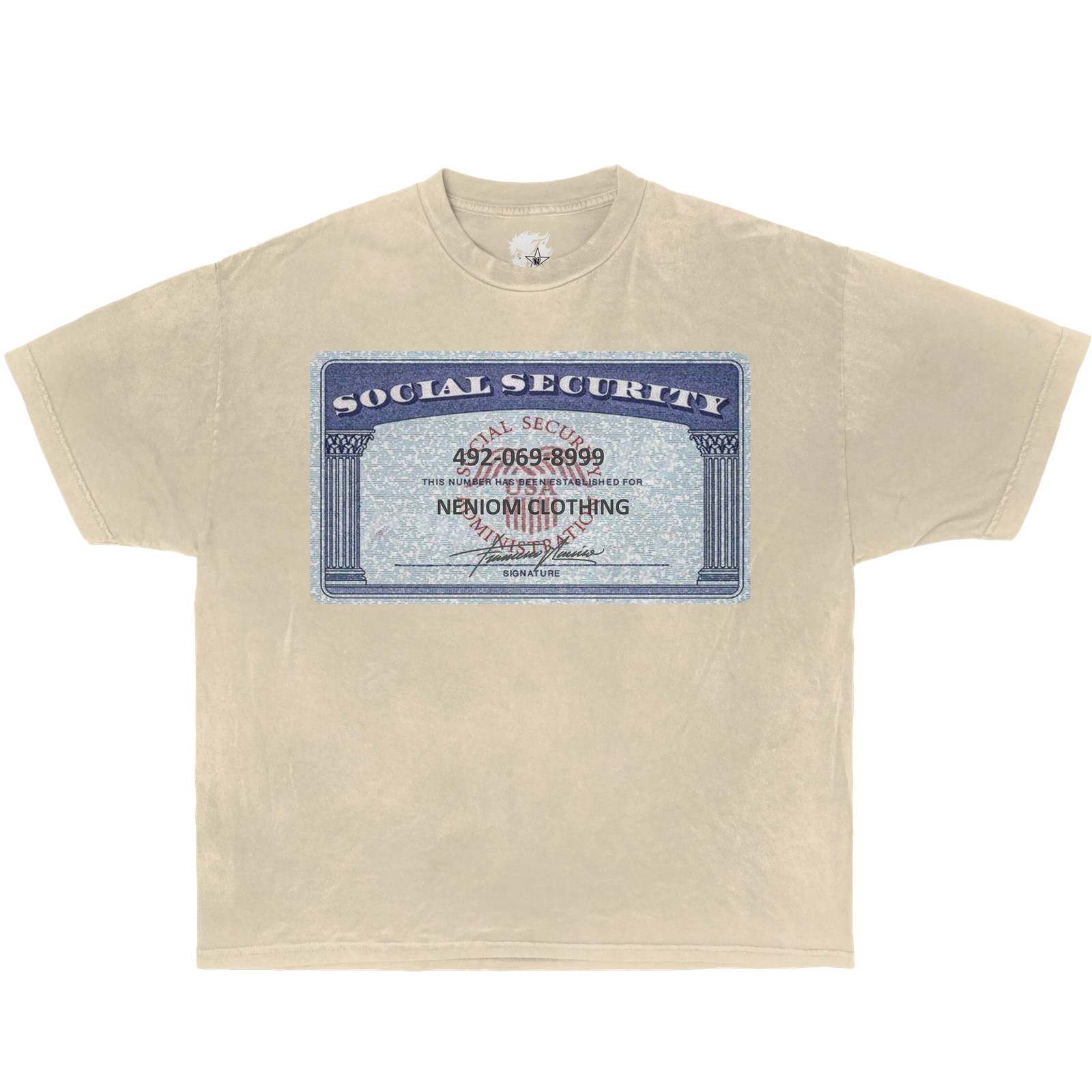 Neniom Social Security Card Boxy Shirt Streetwear Y2K Vintage Tees