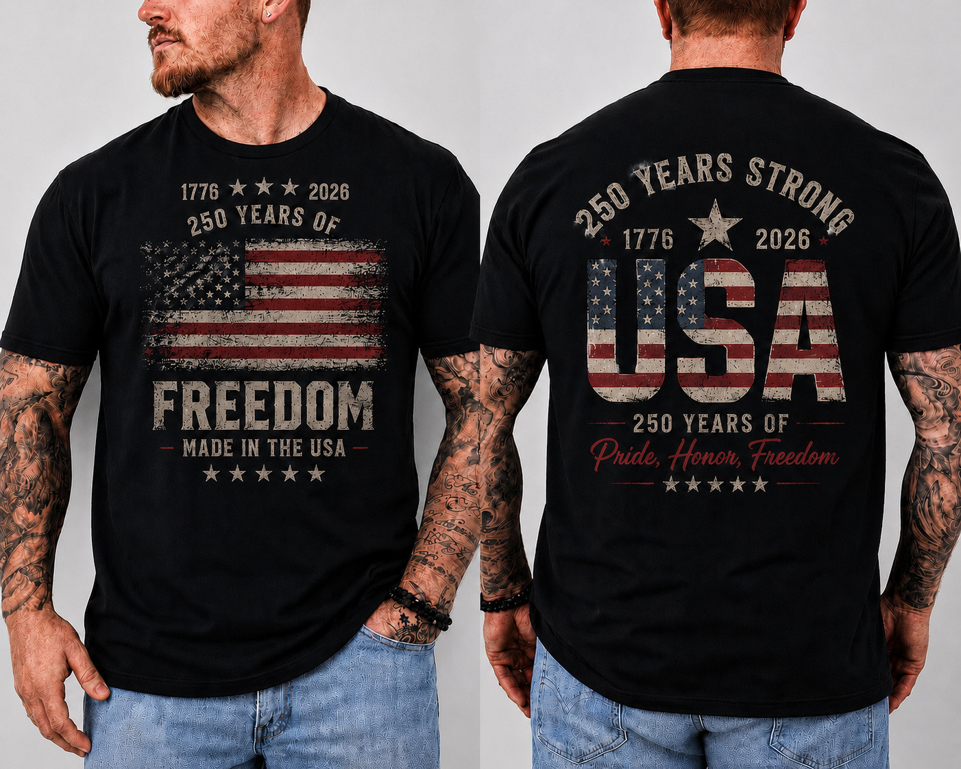 USA 250 Years Anniversary T-Shirt 1776-2026 Patriotic American Flag Tee Gift