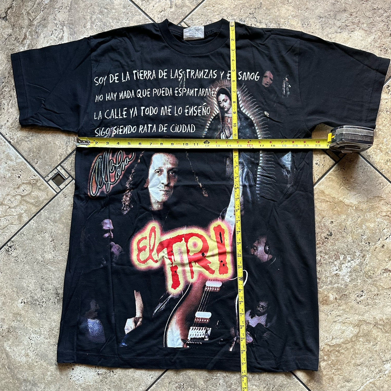 Rare Vintage 90s El TRI Shirt Mens XL Black Mexican Rock Band Double Sided AOP