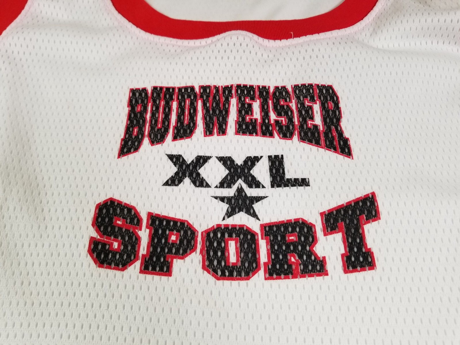 Budweiser Sport Beer Jersey Shirt Mens Large White Athletic Fit Center Logo USA