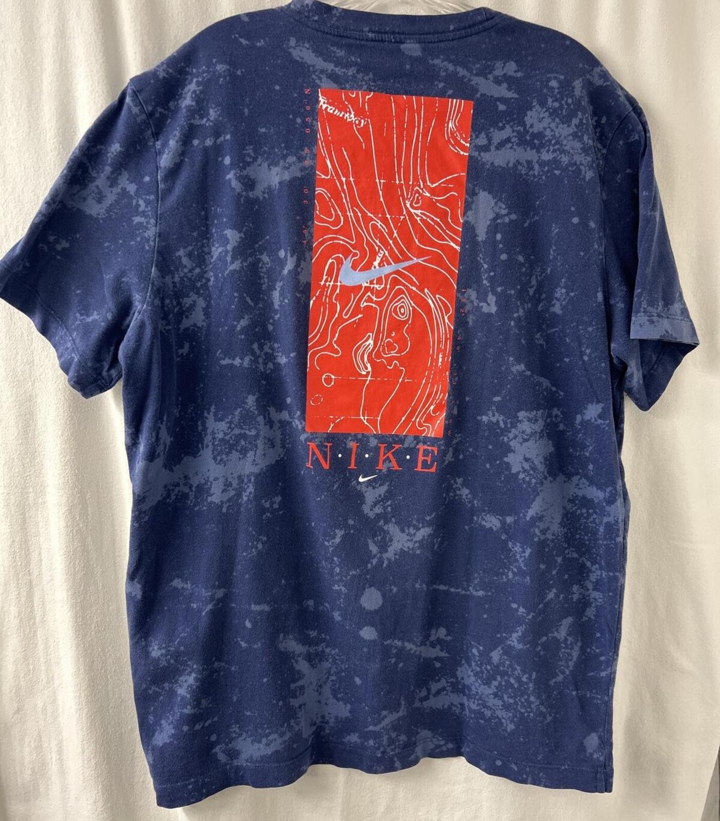 Nike Acid Wash Graphic Pocket Tee XL Blue Red Topographic Streetwear T-Shirt