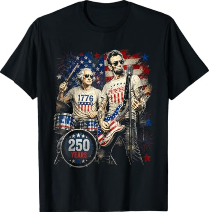 George Washington Lincoln Playing Guitar Abe Lincoln 250th T-Shirt