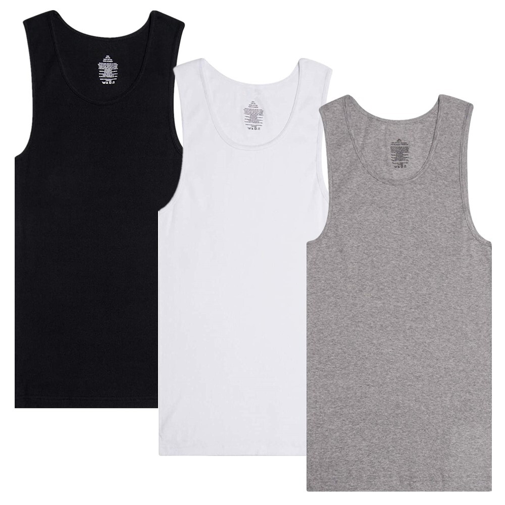 3 Packs Men 100% Cotton Ribbed Tank Top A-Shirt Wife Beater Undershirts S-2XL